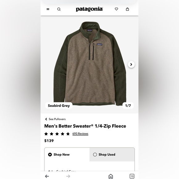 Patagonia Men's Better Sweater 1/4-Zip Fleece Two Tone Grey Small - Picture 10 of 10
